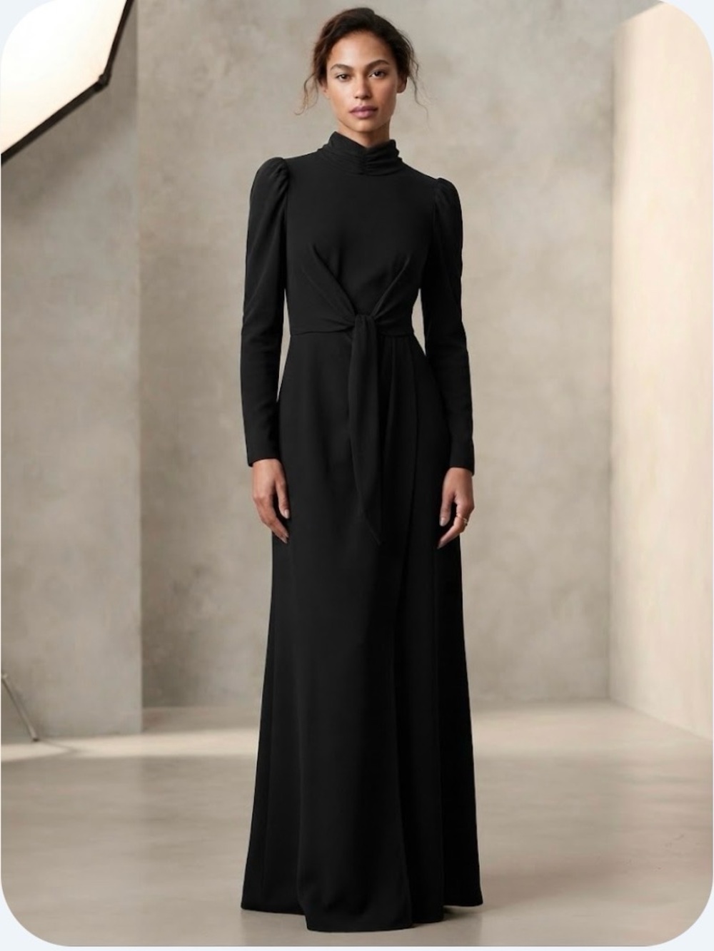 Express Black Long Sleeve Maxi Dress with Front Knot